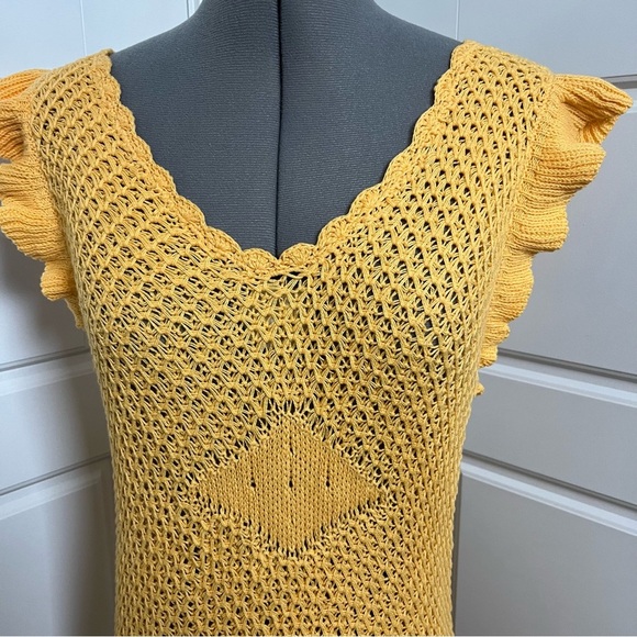 Free People Beach Mykonos Open Knit Mini Sweater Dress in Yellow Size Small - Picture 7 of 11